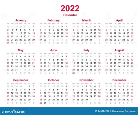 2022 El Calendario Anual 12 Meses De Calendario Anual Fijado En 2022