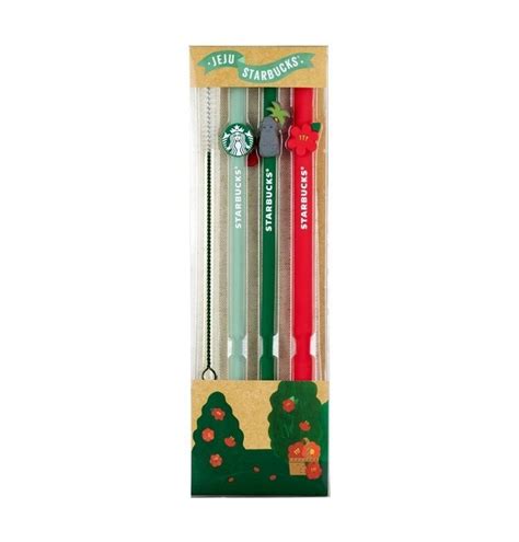 READY STOCK Starbucks Korea 21 Jeju Camellia Silicon Straw Set