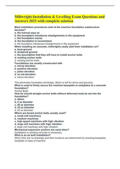 Millwright Installation Levelling Exam Questions And Answers