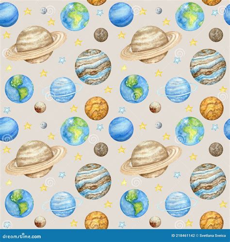 Planets Of The Solar System Seamless Pattern Outer Space Planet