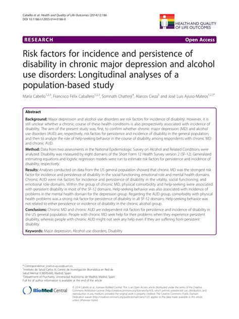 Pdf Risk Factors For Incidence And Persistence Of Disability In