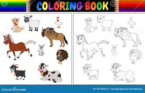 Coloring Book Farm Animals Collection Stock Vector - Illustration of ...