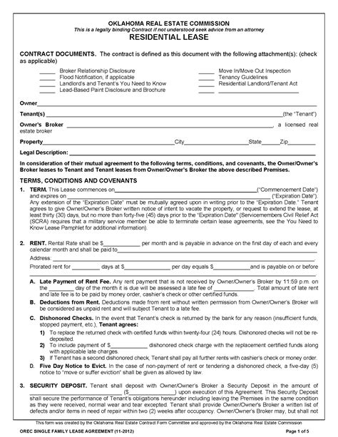 Free Oklahoma Standard Residential Lease Agreement Pdf Word Rtf