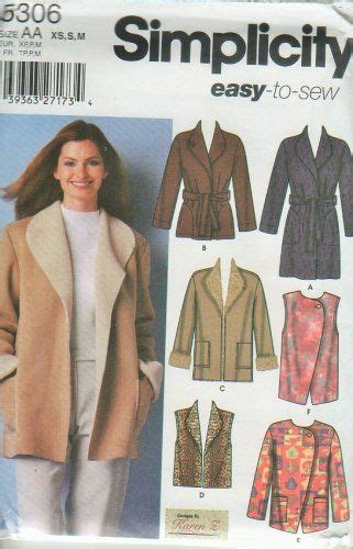 Simplicity Easy To Sew Jackets Size To Vest Sewing