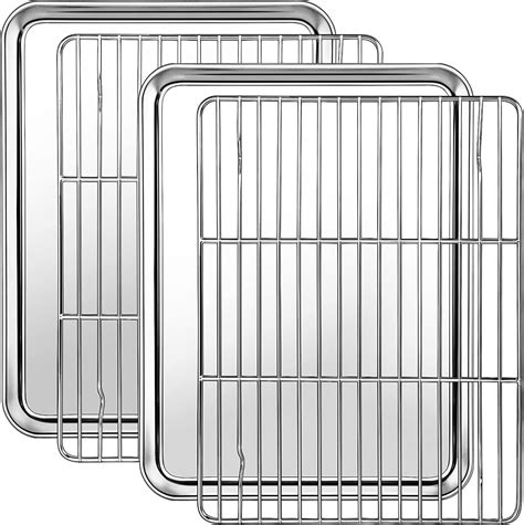 10" x 8" x 1" Toaster Oven Pan with Rack Set, Small Baking Pans Tray ...