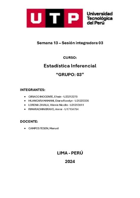 Semana 13 Estadistica Inferencial Semana 13 Sesión integradora 0