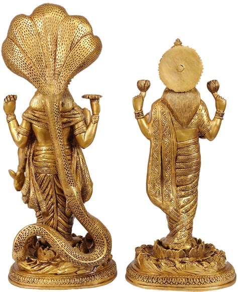 17 Brass Lord Vishnu Idol Standing On Sheshnag With Lakshmi Ji