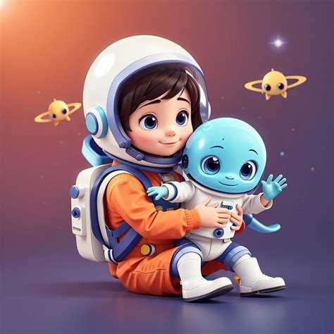 Premium Photo Cute Astronaut Holding Baby Alien Cartoon Vector Icon