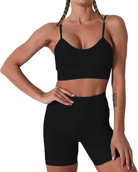 Amazon Women Seamless Yoga Set 2 Piece Workout Sport Bra With High