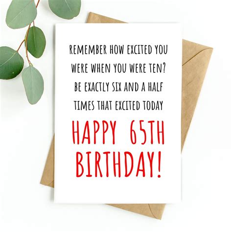 Funny 65th Birthday Card 65th Birthday Card For Women Or For Men Card