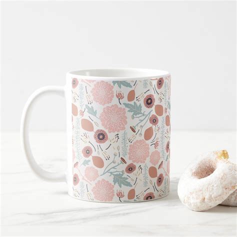 Playful Pink Cream Blue Repeat Floral Print Coffee Mug Zazzle