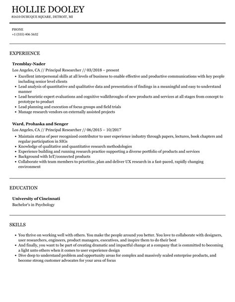 Principal Researcher Resume Samples Velvet Jobs