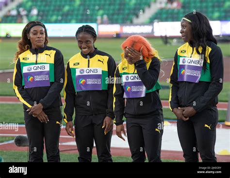 Jamaica Womens 4x100m Relay Silver Medal Presentation On Day Nine At The World Athletics