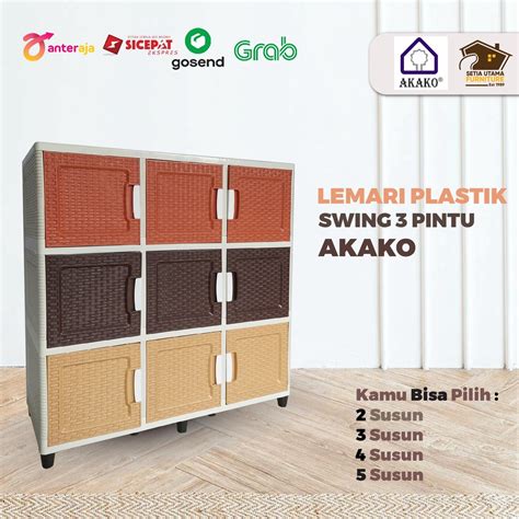 Jual AKAKO LEMARI PLASTIK MINIMALIS AKAKO SWING SUSUN 3 PINTU