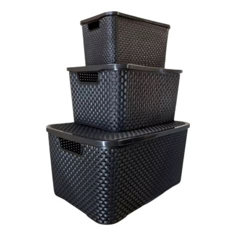 Kit Caixas Organizadoras Rattan Preta Pequena M Dia Grande Shopee