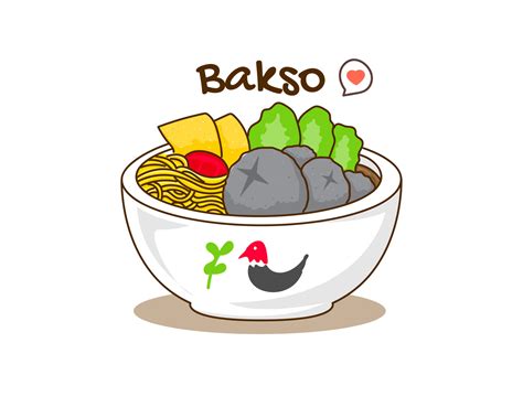 bakso o albóndigas con fideos y ícono de logo vegetal estilo de