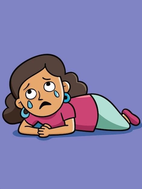 A Cartoon Woman Lying On The Floor With A Sad Face Premium Ai