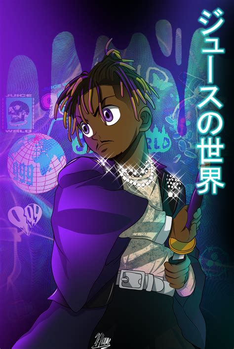 Juice Wrld Anime Poster Anime Rapper Anime Cartoon Art