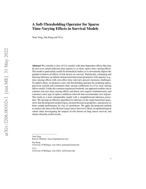 A Soft Thresholding Operator For Sparse Time Varying Effects In Survival Models Deepai