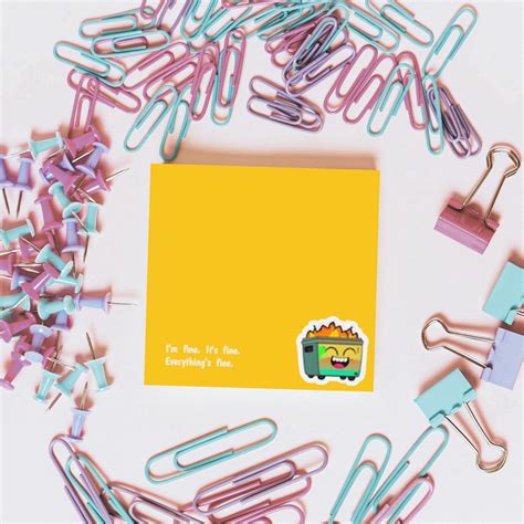 Dumpster Fire Sticky Notes Stationery Cartoon Kawaii Art Happy
