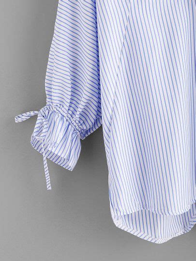 Striped Drawstring Cuff Blouse Cuffed Blouse Kurta Designs Women