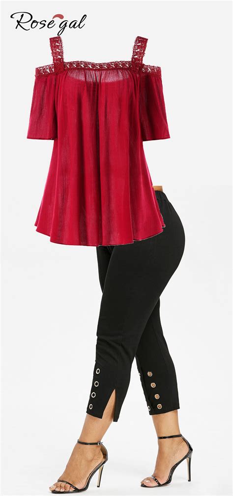 Free Shipment Worldwide Rosegal Plus Size Cold Shoulder Blouse Red