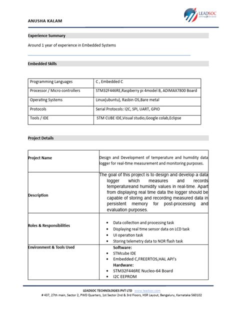 Lssowmyaresume Pdf Raspberry Pi Embedded System