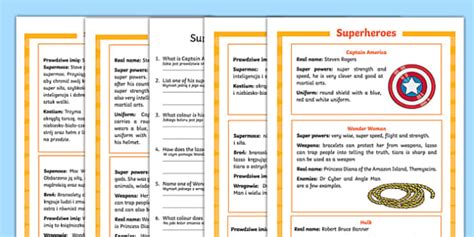 Superheroes Differentiated Reading Comprehension Activity Polish English