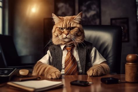 Premium Ai Image Cat Wearing Suit With Angry Expression Sitting In