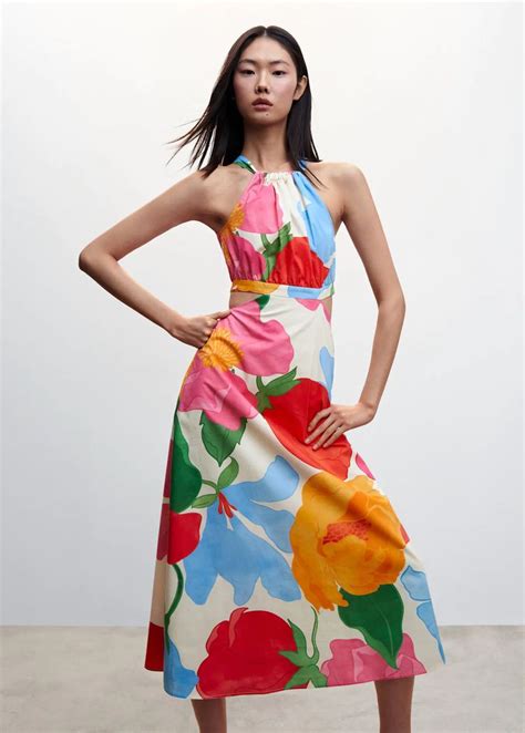 Flowers Cotton Dress Woman Mango Saudi Arabia Cotton Dresses
