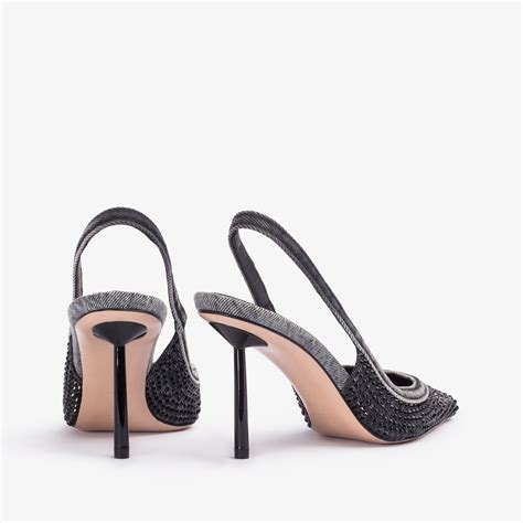 Black Denim Slingback With Crystals Le Silla