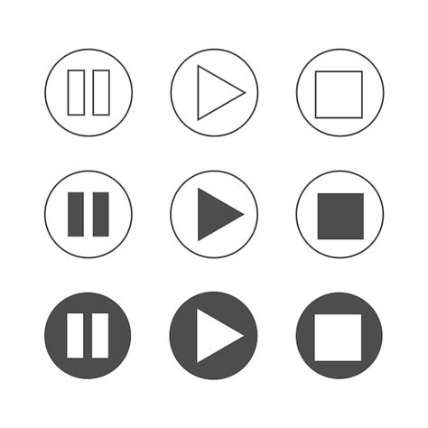 Premium Vector Play Pause Stop 3 Style Set Of 3 Play Pause Stop Buttons