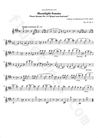 Moonlight Sonata L Van Beethoven Free Flute Sheet Music