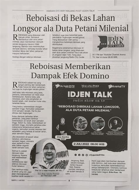 Reboisasi Memberikan Dampak Efek Domino Malang Pos Disway Umm Dalam