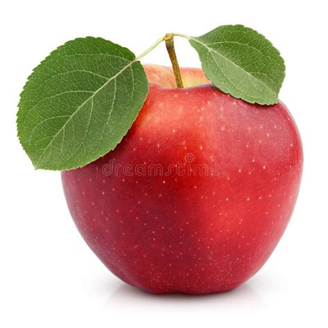 Red Apple With Green Leaf And Slice Isolated On White Stock Photo