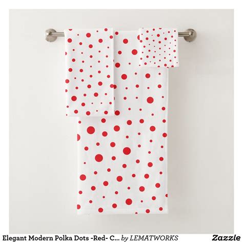 Elegant Modern Polka Dots Red Customize Bg Bath Towel Set Zazzle