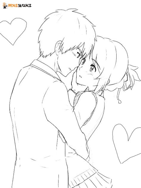 Cute Couple Mitsuha And Taki Coloring Pages Your Name Coloring Pages