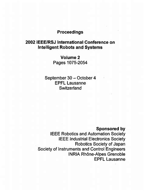 Proceedings Ieee Rsj International Conference On Intelligent Robots And