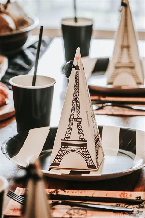 Black And White Parisian Inspired Table Setting From A French Market Birthday Party On Karas