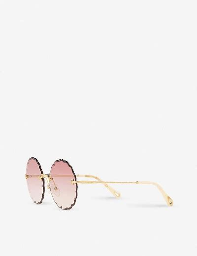 Chloé Rosie Scalloped Round Frame Gold Tone Sunglasses In Pink Modesens