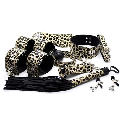 Pieces Leopard Pu Bdsm Bondage Restraint Set For Adults Sex Foreplay