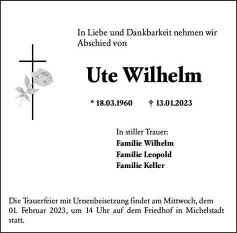 Traueranzeigen Von Ute Wilhelm Vrm Trauer De