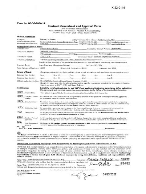 Fillable Online Contract Coversheet And Approval Form G Er Lcusn