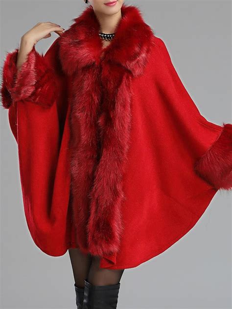 Elegant Women Batwing Sleeve Winter Faux Fur Shawl Cloak Cape Fashion