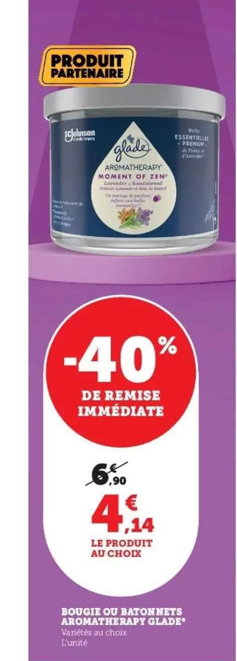 Promo Bougie Ou Bâtonnets Aromathérapy Glade chez Hyper U iCatalogue fr