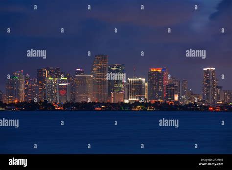 Miami Downtown Skyline City Miami Lighting Lights Sea Ocean Sunset