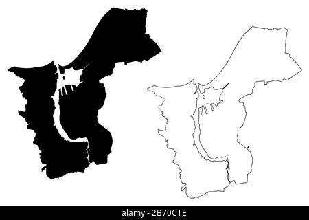 Modern City Map Rostock City Of Germany With Boroughs And Titles De