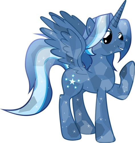 A Blue Pony With Stars On It S Tail And Wings Flying Through The Air