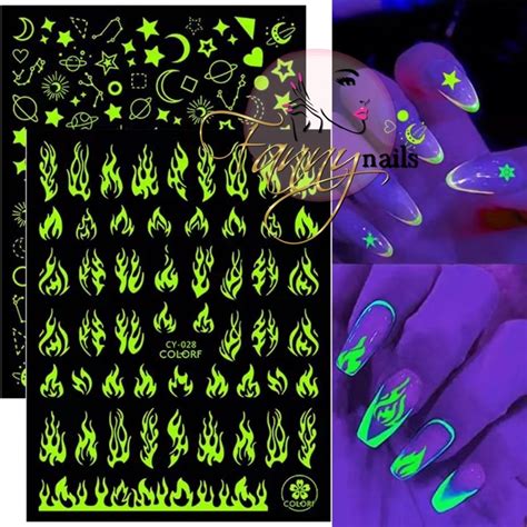 Jual Stiker Glow In The Dark Star Moon Flame Nail Sticker Menyala Dalam