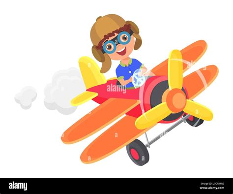 Lindo Niño Volando En Avión Aislado Ilustración De Vectores De Dibujos